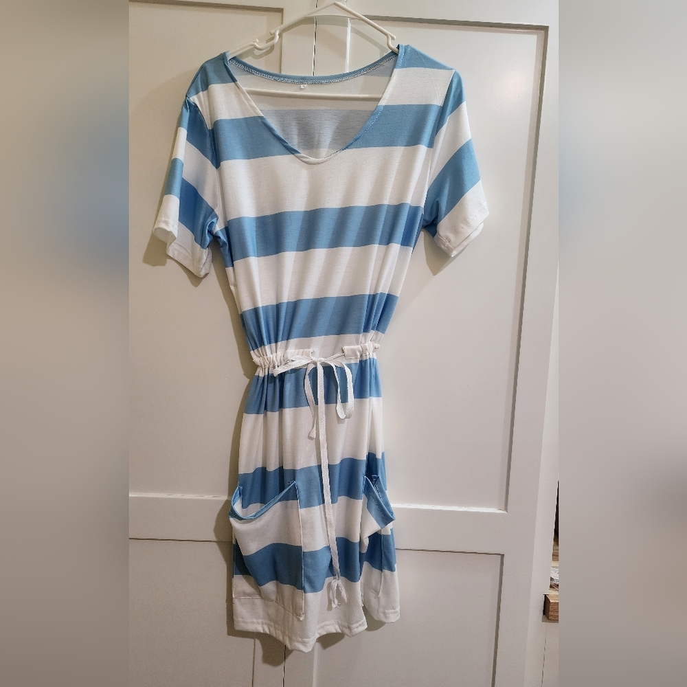 Blue and White Striped Dress